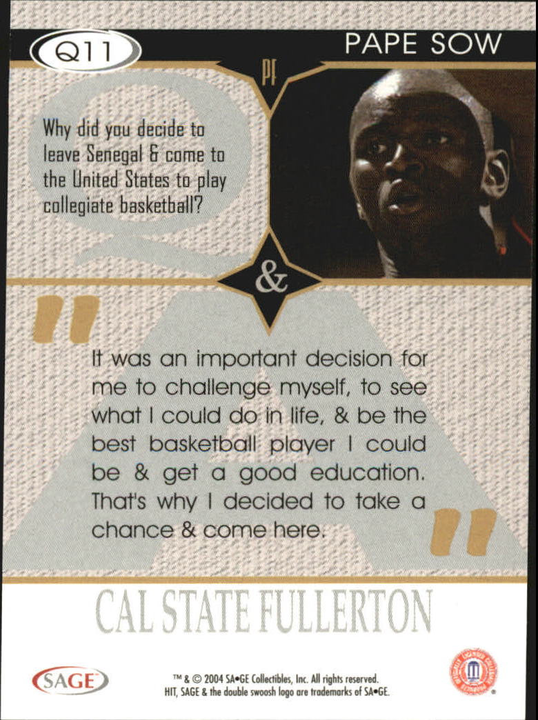 2004 Sage HIT Basketball "Q and A" Insert Cards - Picture 19 of 45