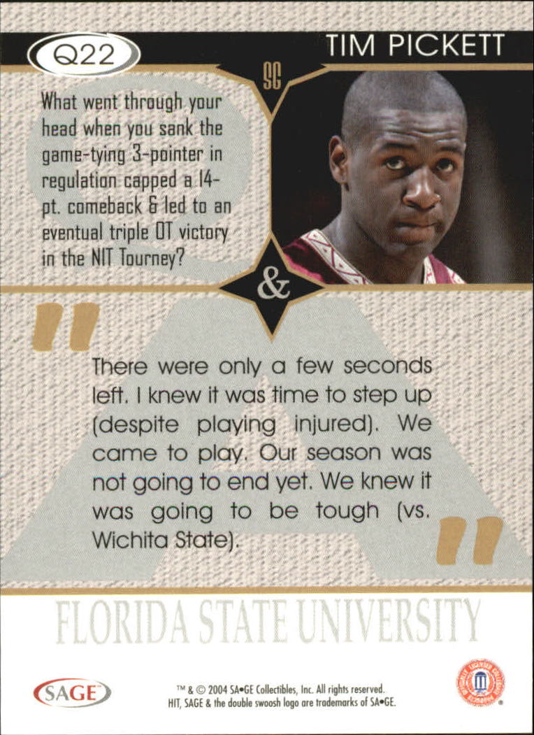 2004 Sage HIT Basketball "Q and A" Insert Cards - Picture 33 of 45