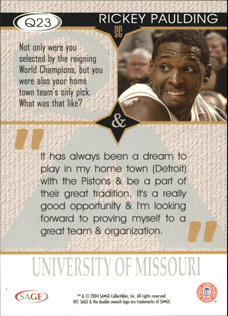 2004 Sage HIT Basketball "Q and A" Insert Cards - Picture 35 of 45