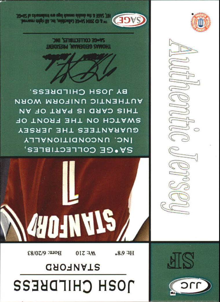 2004 SAGE HIT Jerseys #JJC Josh Childress back image