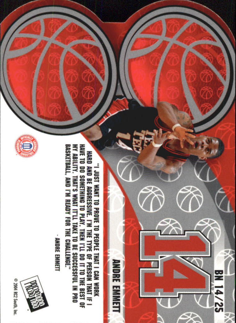 2004 Press Pass Big Numbers #14 Andre Emmett back image