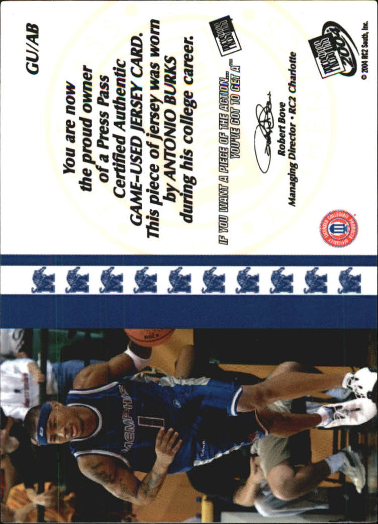 2004 Press Pass Game-Used Jerseys Silver #AB Antonio Burks back image