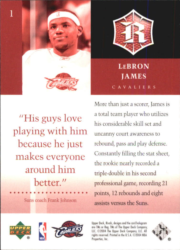 2004-05 Upper Deck Rivals Box Set #1 LeBron James back image
