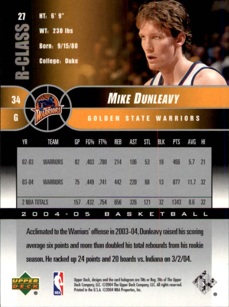 2004-05 Upper Deck R-Class #27 Mike Dunleavy back image