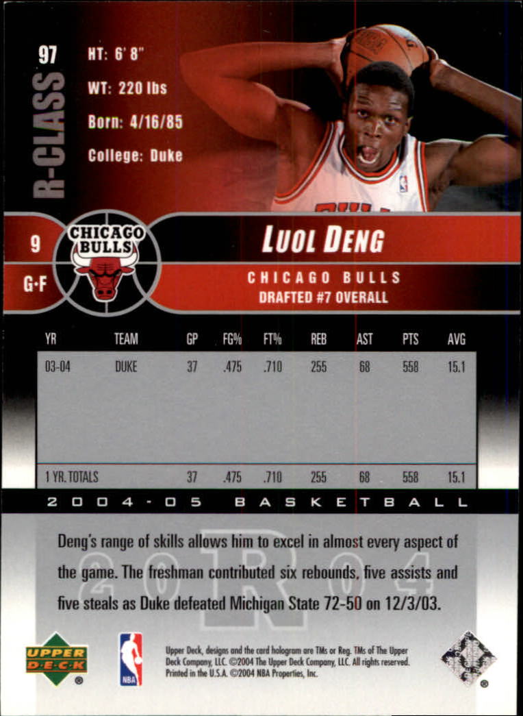 2004-05 Upper Deck R-Class #97 Luol Deng RC back image