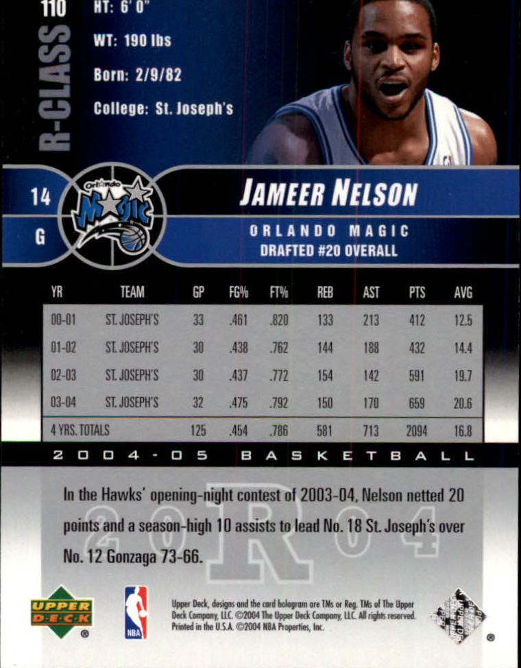 2004-05 Upper Deck R-Class #110 Jameer Nelson RC back image