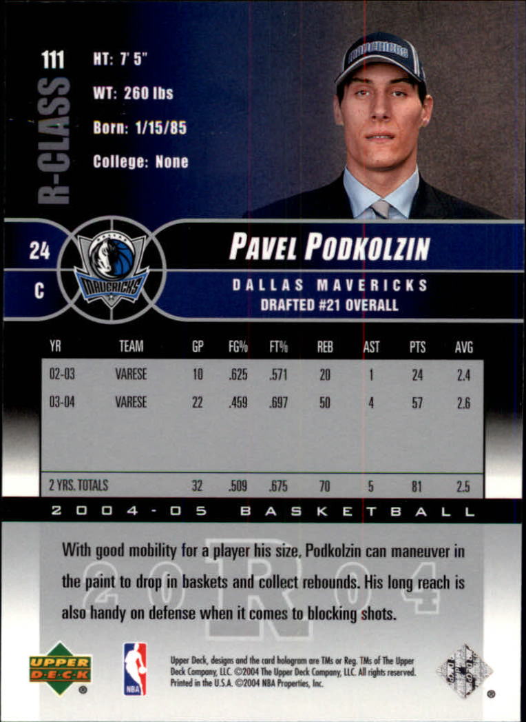 2004-05 Upper Deck R-Class #111 Pavel Podkolzin RC back image