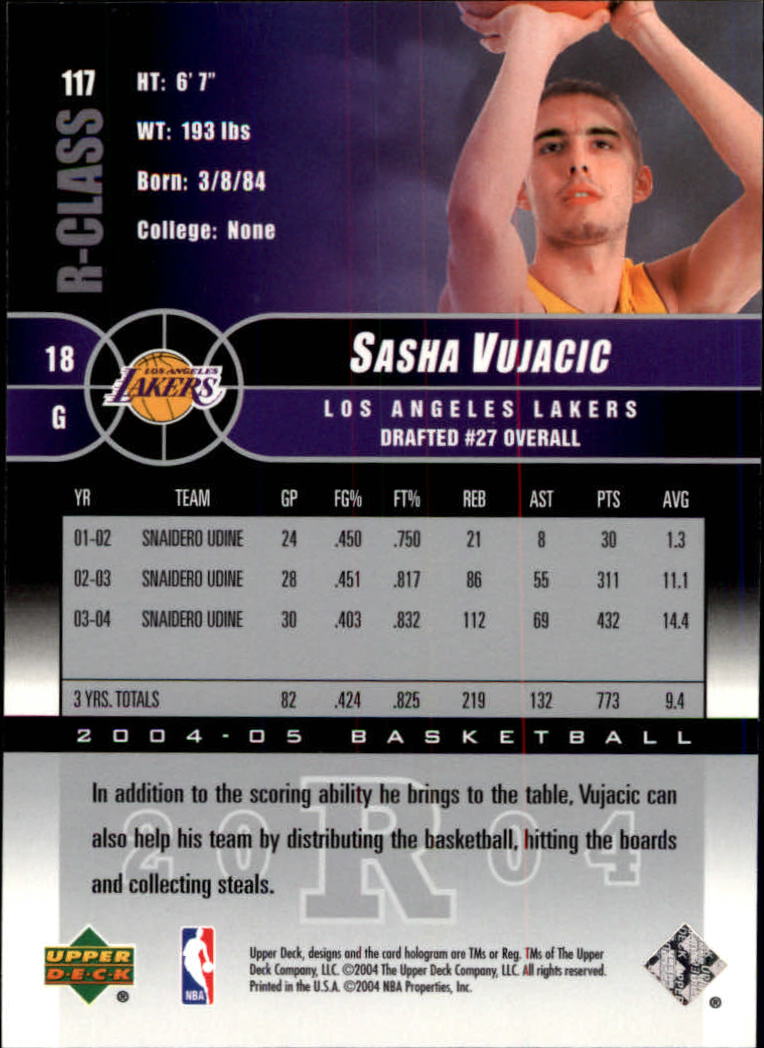 2004-05 Upper Deck R-Class #117 Sasha Vujacic RC back image