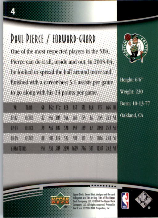 2004-05 Sweet Shot #4 Paul Pierce back image