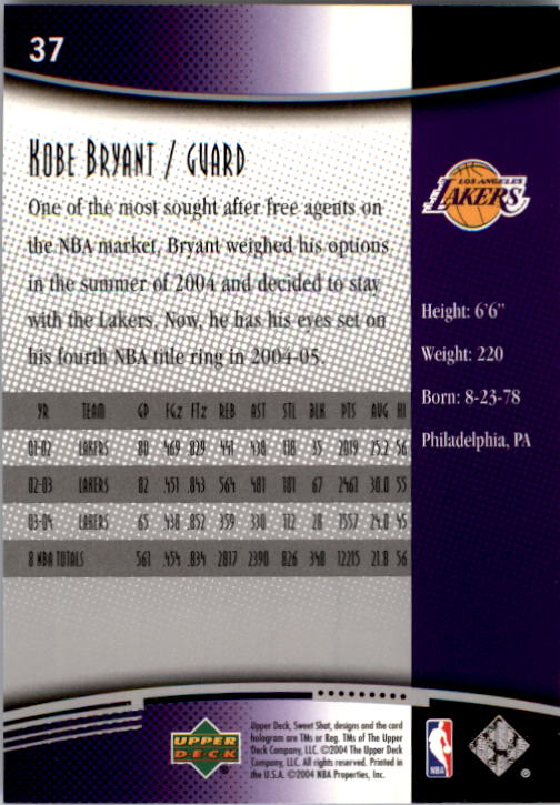 2004-05 Sweet Shot #37 Kobe Bryant back image