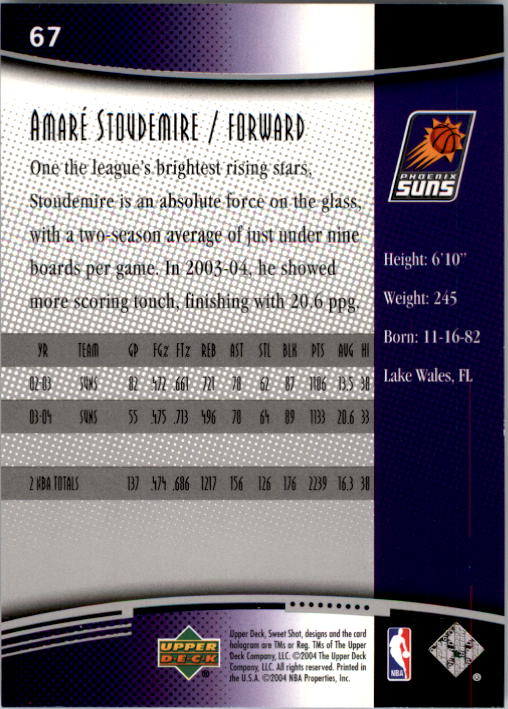 2004-05 Sweet Shot #67 Amare Stoudemire back image