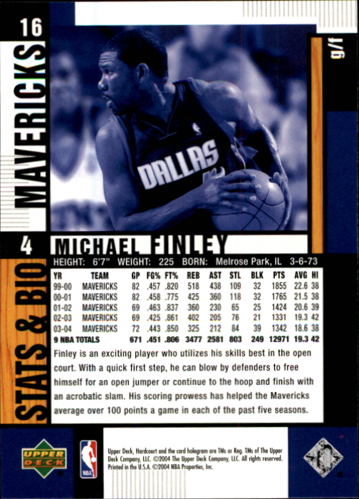 2004-05 Upper Deck Hardcourt #16 Michael Finley back image