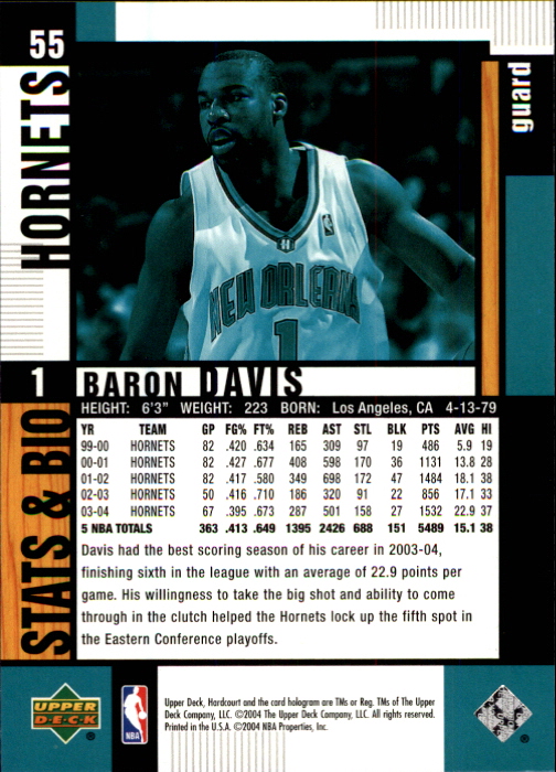 2004-05 Upper Deck Hardcourt #55 Baron Davis back image