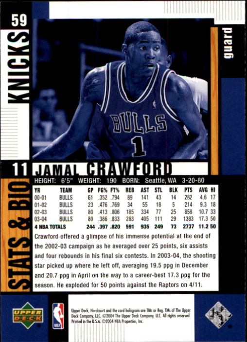 2004-05 Upper Deck Hardcourt #59 Jamal Crawford back image