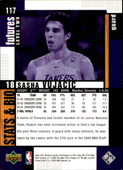 2004-05 Upper Deck Hardcourt #117 Sasha Vujacic RC back image