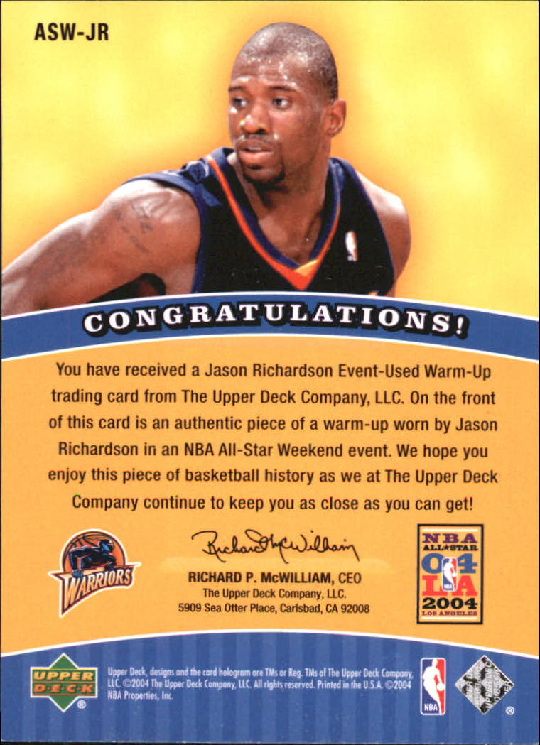 2004-05 Upper Deck All-Star Weekend Authentics #JR Jason Richardson back image