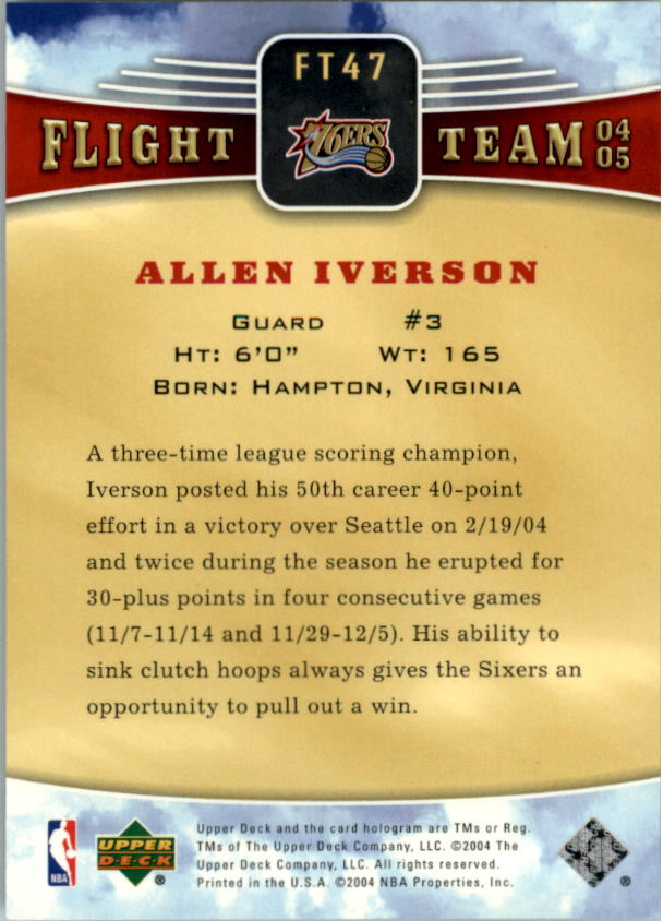 2004-05 Upper Deck Flight Team #FT47 Allen Iverson back image