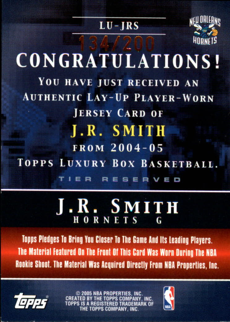 2004-05 Topps Luxury Box Lay-Up Relics 200 #JRS J.R. Smith back image