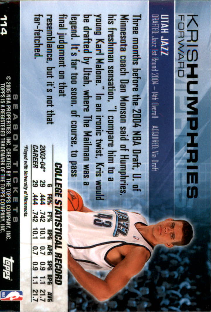 2004-05 Topps Luxury Box Season Tickets #114 Kris Humphries back image