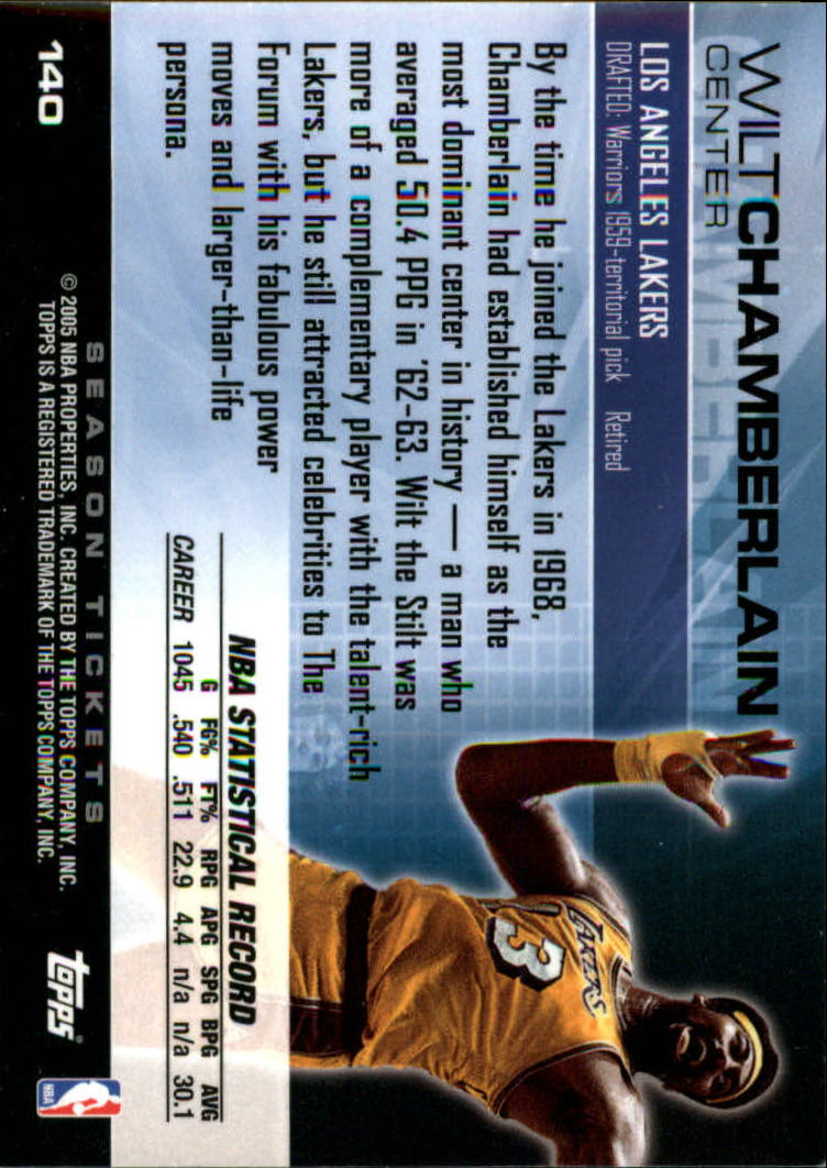 2004-05 Topps Luxury Box Season Tickets #140 Wilt Chamberlain back image