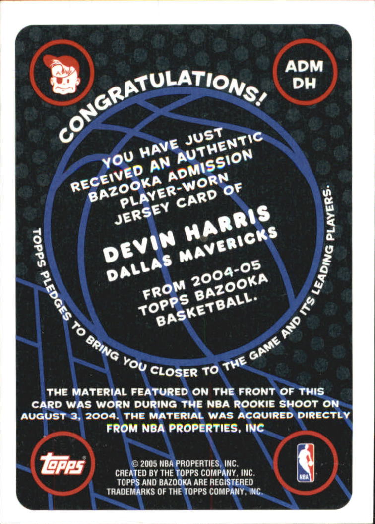 2004-05 Bazooka Admissions #DH Devin Harris A back image