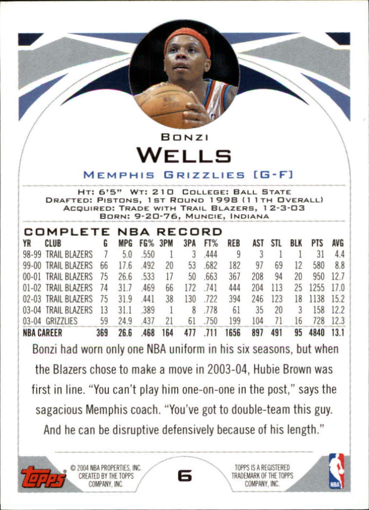 2004-05 Topps #6 Bonzi Wells back image