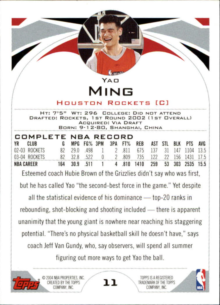 2004-05 Topps #11 Yao Ming back image