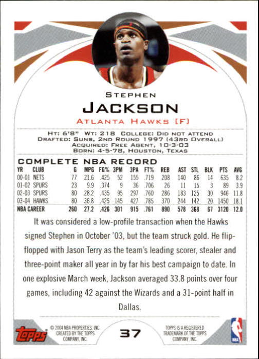 2004-05 Topps #37 Stephen Jackson back image