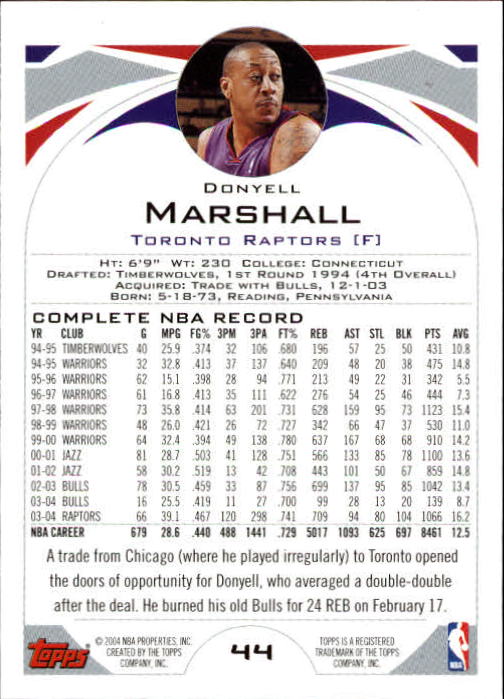 2004-05 Topps #44 Donyell Marshall back image
