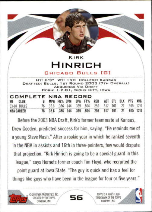2004-05 Topps #56 Kirk Hinrich back image