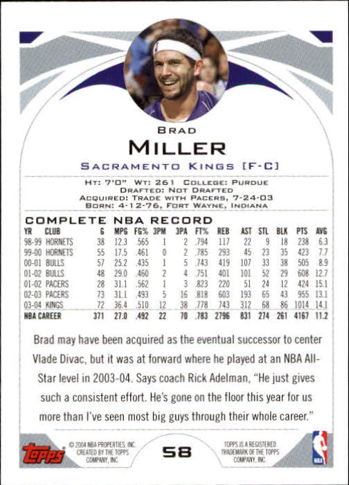 2004-05 Topps #58 Brad Miller back image