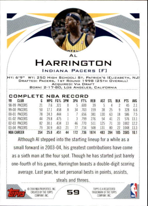 2004-05 Topps #59 Al Harrington back image