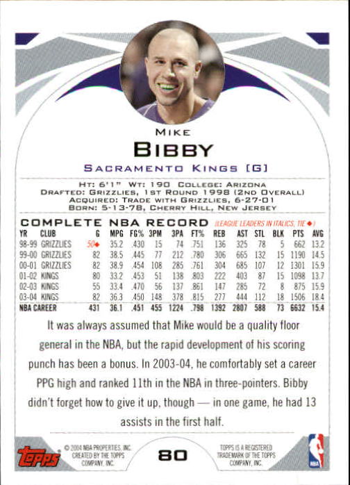2004-05 Topps #80 Mike Bibby back image