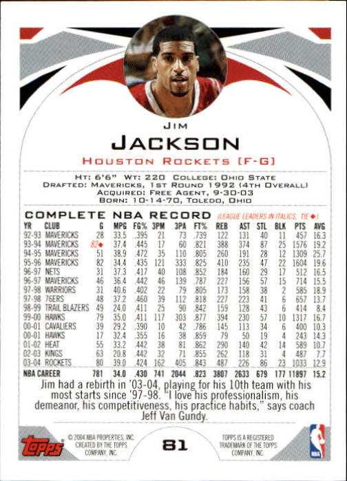 2004-05 Topps #81 Jim Jackson back image