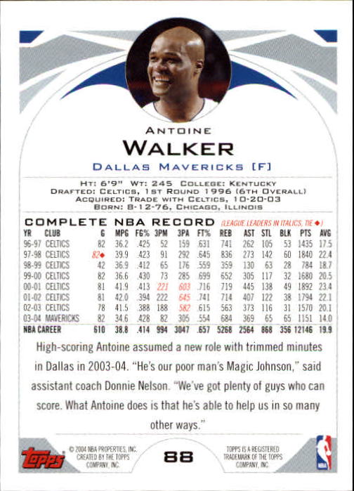 2004-05 Topps #88 Antoine Walker back image