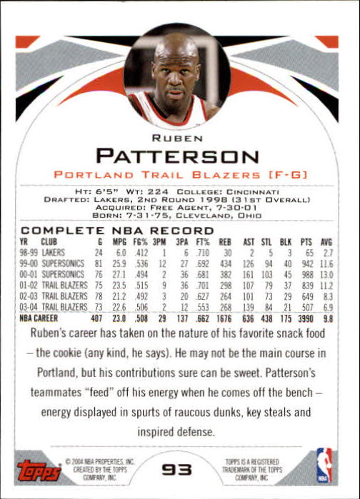 2004-05 Topps #93 Ruben Patterson back image