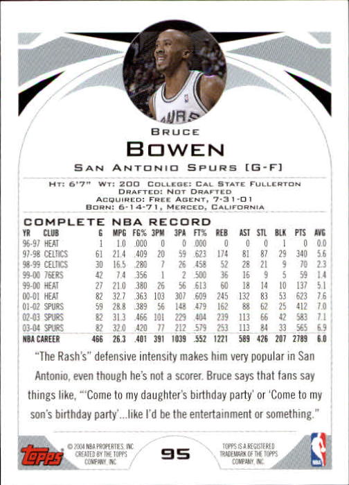 2004-05 Topps #95 Bruce Bowen back image