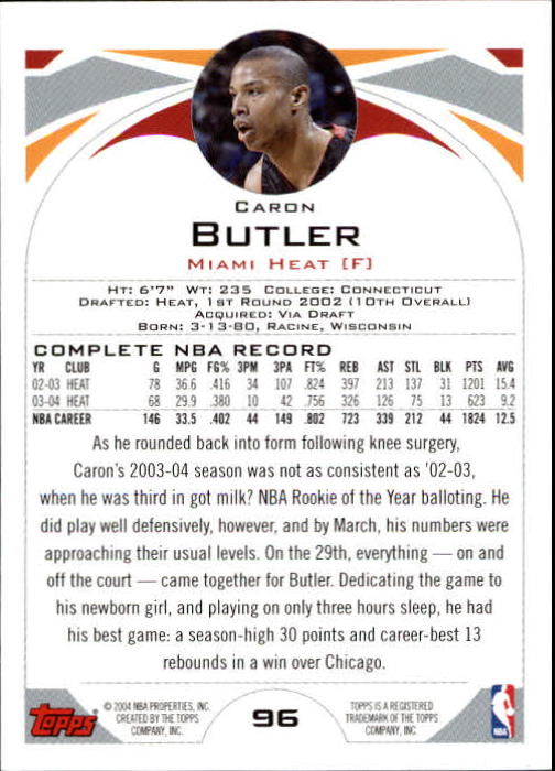2004-05 Topps #96 Caron Butler back image