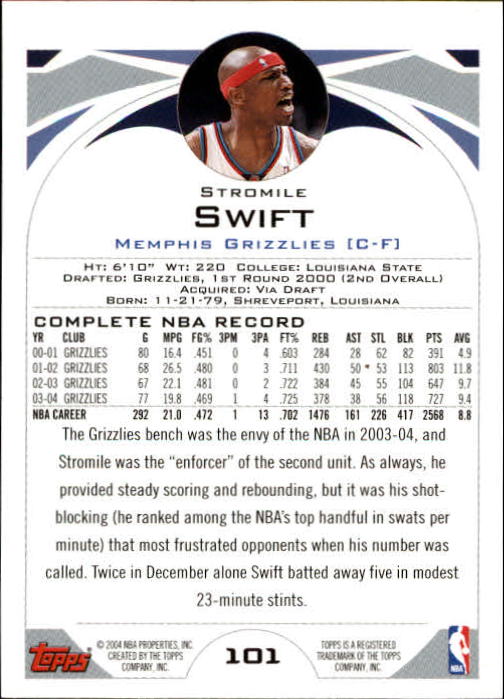 2004-05 Topps #101 Stromile Swift back image