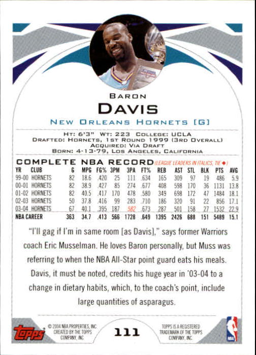 2004-05 Topps #111 Baron Davis back image