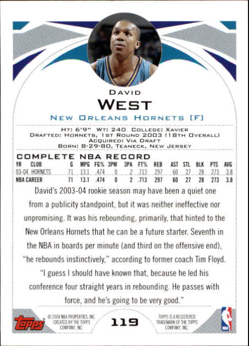 2004-05 Topps #119 David West back image