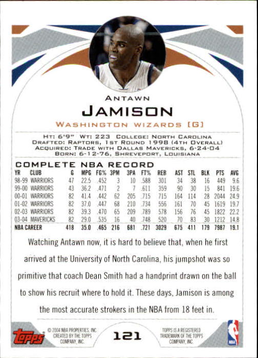 2004-05 Topps #121 Antawn Jamison back image
