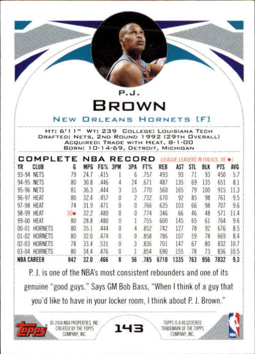 2004-05 Topps #143 P.J. Brown back image