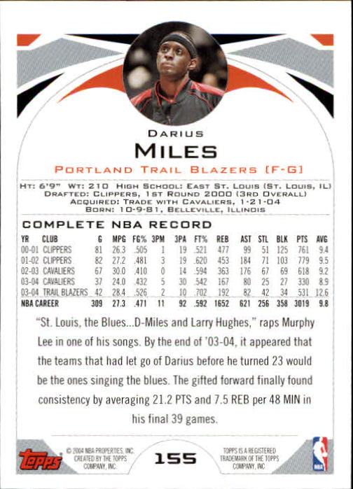 2004-05 Topps #155 Darius Miles back image