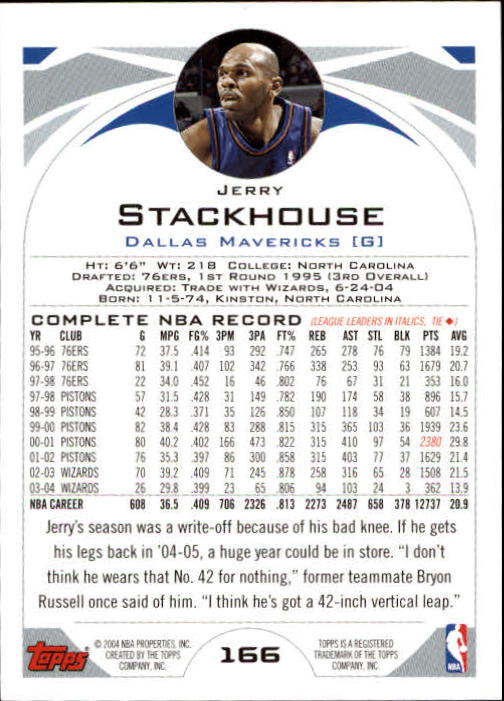 2004-05 Topps #166 Jerry Stackhouse back image