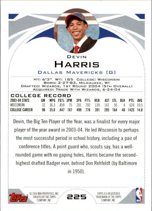 2004-05 Topps #225 Devin Harris RC back image