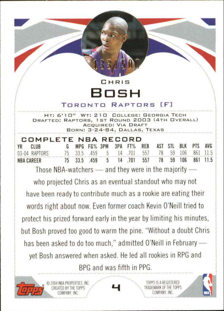 2004-05 Topps Black #4 Chris Bosh back image