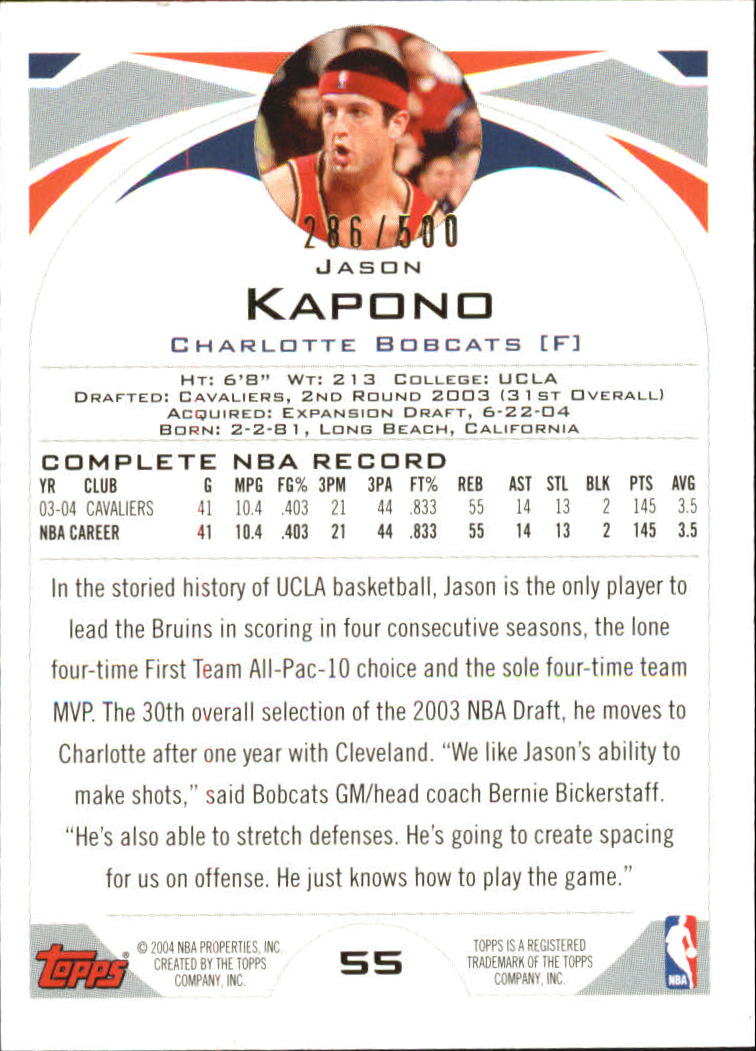 2004-05 Topps Black #55 Jason Kapono back image