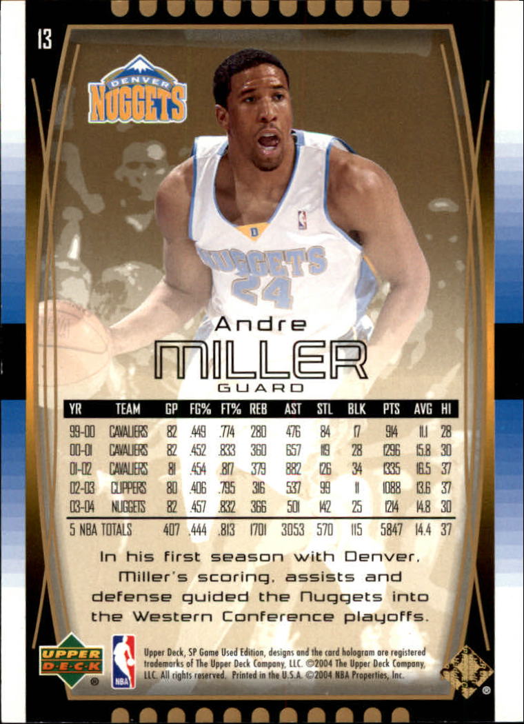 2004-05 SP Game Used Parallel #13 Andre Miller back image