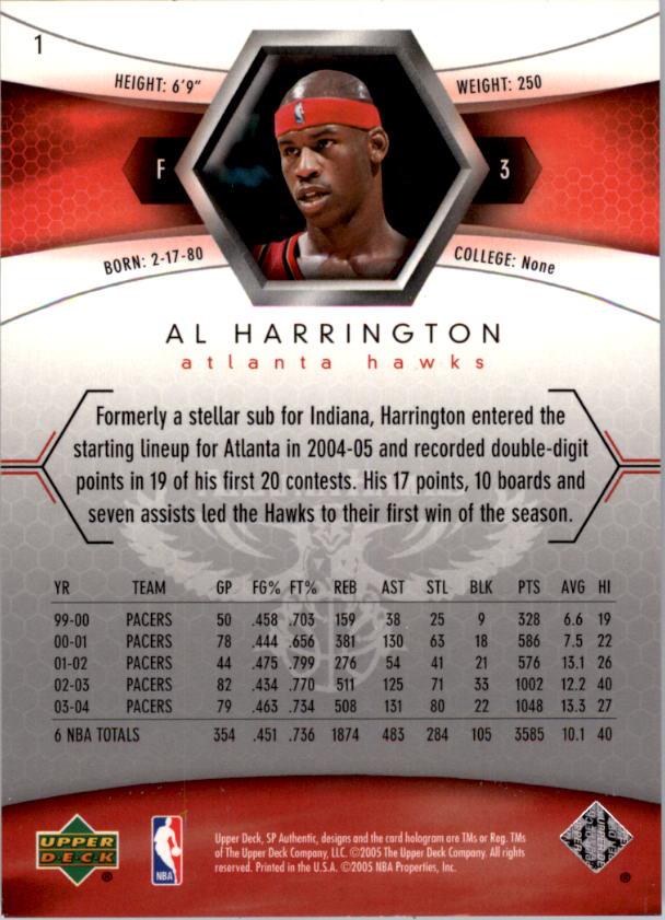 2004-05 SP Authentic #1 Al Harrington back image